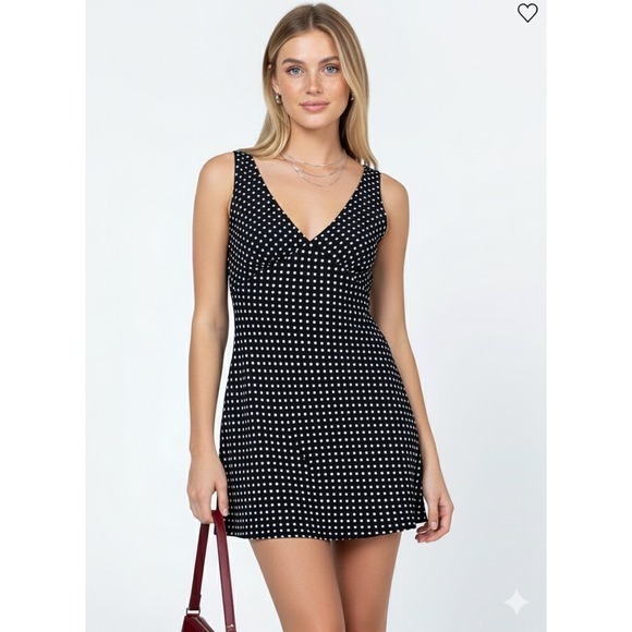 Princess Polly Dresses & Skirts - Princess Polly Black Nellie White Polka Dot V Neck Sleeveless Mini Dress Size 6